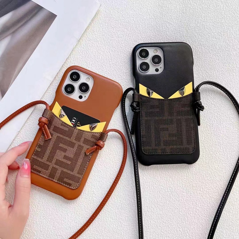 FENDI フェンディ ブラント iphone SE第3世代/13/13 pro/13 pro maxケース インスタ風 モンスター柄 カード モノグラム 斜めかけ