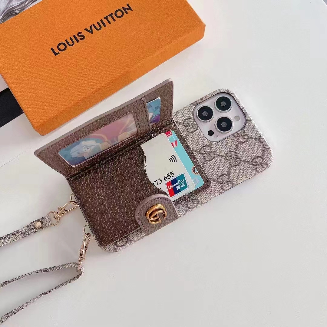 Gucci/グッチ LV/ルイヴィトン ハイブランド iphone 14/14 pro/14 pro max/14 plusケース かわいい 財布型 斜めがけ カード収納 ストラップ付き
