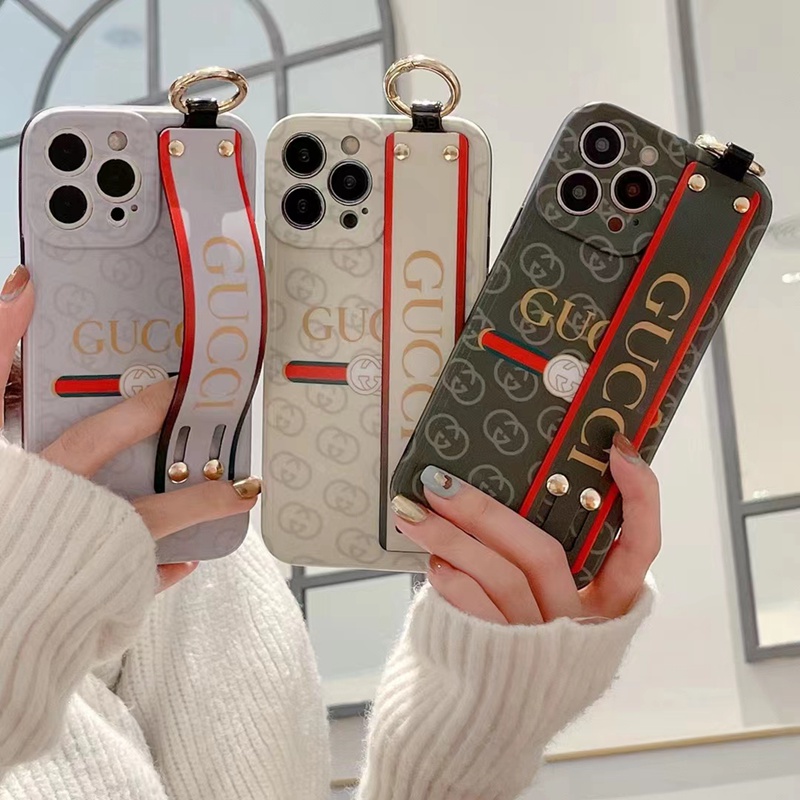 Gucci/グッチ ハイブランド iphone14/14 plus/14 pro maxケース 縞柄 ハンドバンド付 リング付き アイフォン14ケース ジャケット型 モノグラム