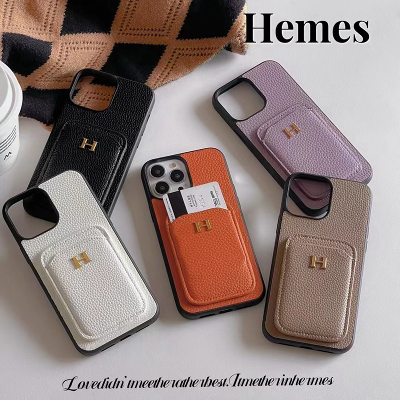 Hermes ブランド エルメス iphone15/14/14 Pro/14 Pro max/14 Plusケース オシャレ レザー製 カード入れ モノグラム