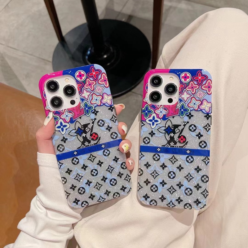 LV/ルイヴィトン ハイブランド iphone 14/14 pro/14 pro maxケース 韓国風 きらきら 花柄 カラー色 モノグラム ジャケット型