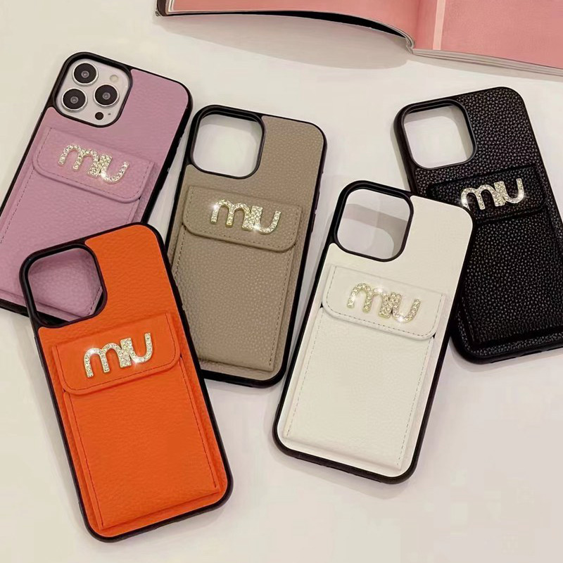 MIU MIU ブランド ミュウミュウ iPhone 14/14 Pro/14 Pro Max/14 Plusケース カードバッグ型 レザー製 モノグラム