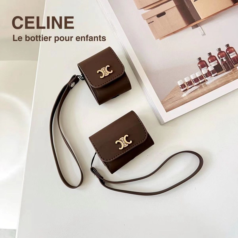 CELINE ハイブランド AirPods Pro 2/3ケース セリーヌ レザー製 バック型 チェーン付き モノグラム 第3世代 保護性 紛失防止