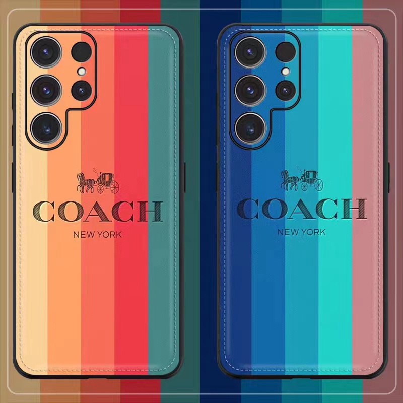 COACH ブランド コーチ galaxy s23/s23+/s23 plus/s23 ultraケース モノグラム 虹 馬車柄 カラー色 ジャケット型 iphone14Pro max/14Pro/14plus/14カバー 個性