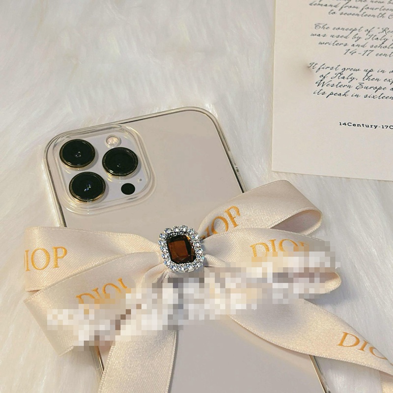 ディオール Dior ブランド アイフォン14/13カバー 可愛い 宝石 リボン クリア ソフト モノグラム 男女