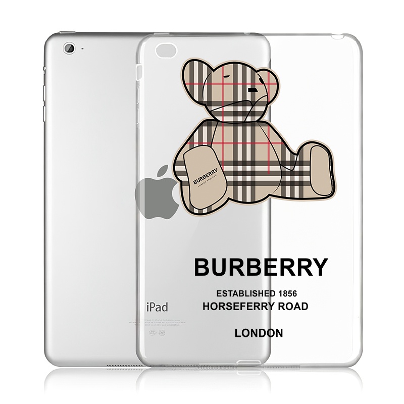 BURBERRY ブランド ipad air 5/4/mini 6/9/pro 2021ケース バーバリー クリア 熊柄 ペンスロット付  全機種対応 モノグラム ジャケット型