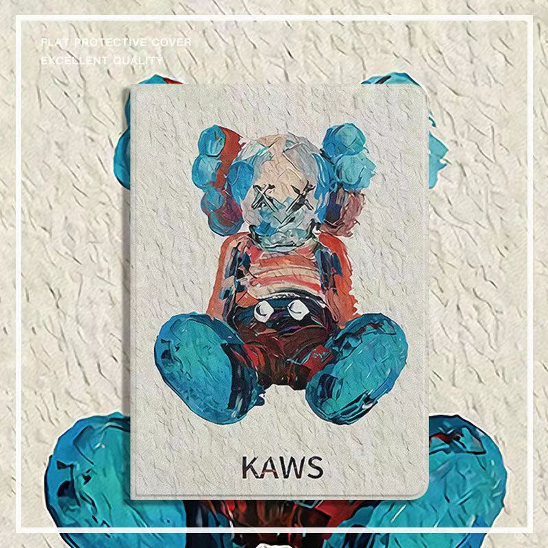 kaws ipad10/pro2022/air5ケース カウズ油絵モノグラム手帳型スタンド ブランド アイパッド10/プロ2022男女