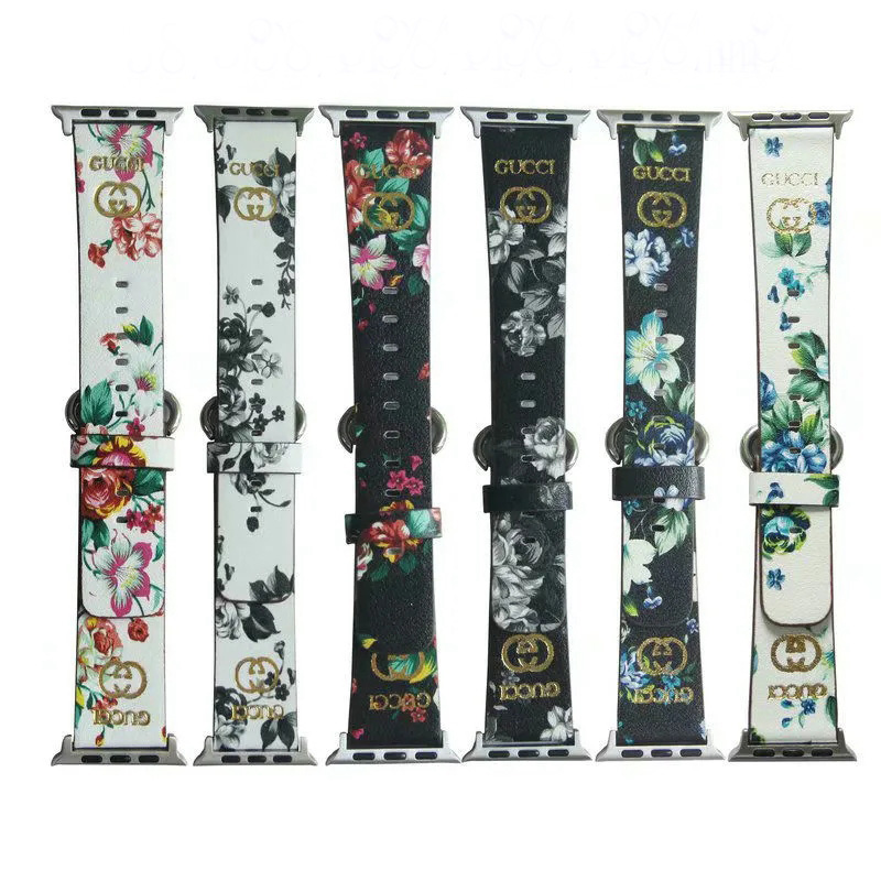 グッチ/GUCCI ブランド Apple Watch 7/6/5/4/3/SEバンド お洒落 花柄 レザー 腕時計