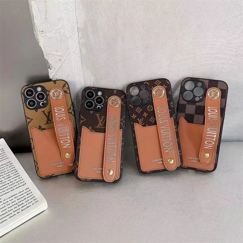 Louis Vuitton ルイヴィトン ブランド iphone 14 plus/14 pro maxケース オシャレ ハンドバンド付き カード入れ レザー製