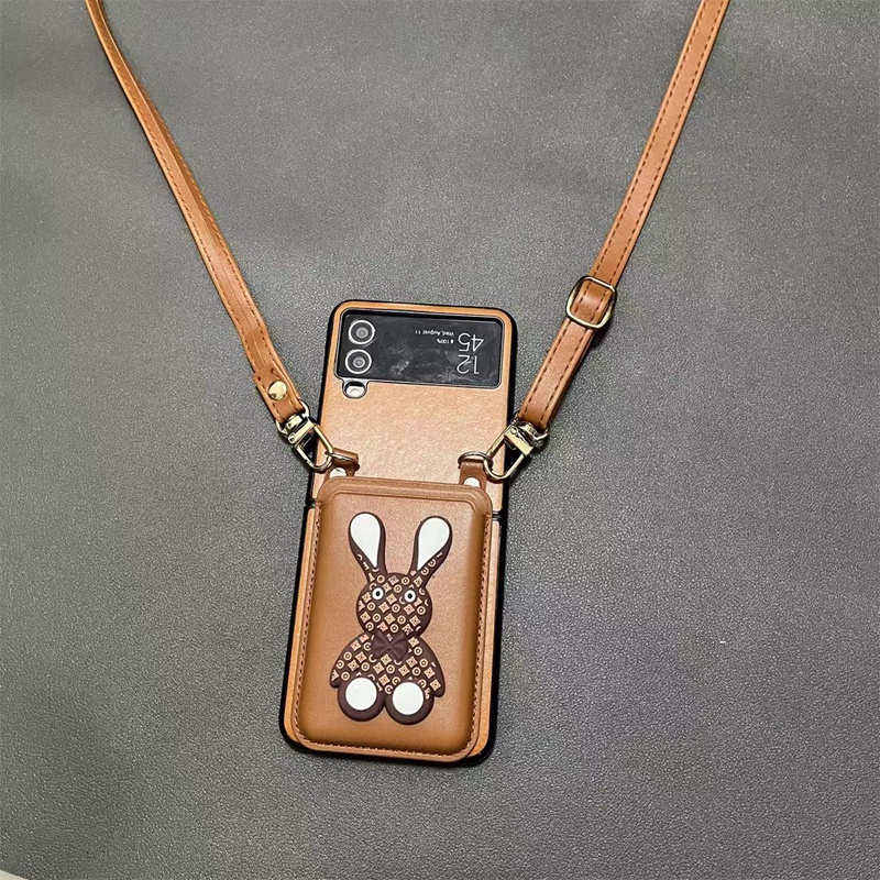 LV ハイブランド ルイヴィトンGalaxy Z Flip4/Z Flip5ケース オシャレ 折りたたむ カード入れ ストラップ付き ウサギ レザー イヌ柄 モノグラム