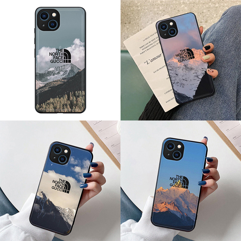 The North Faceザノースフェイス ブランド Iphone13 Pro Maxケース 個性 雪山柄 レザー ステッチ ジャケット型 モノグラム アイフォン13