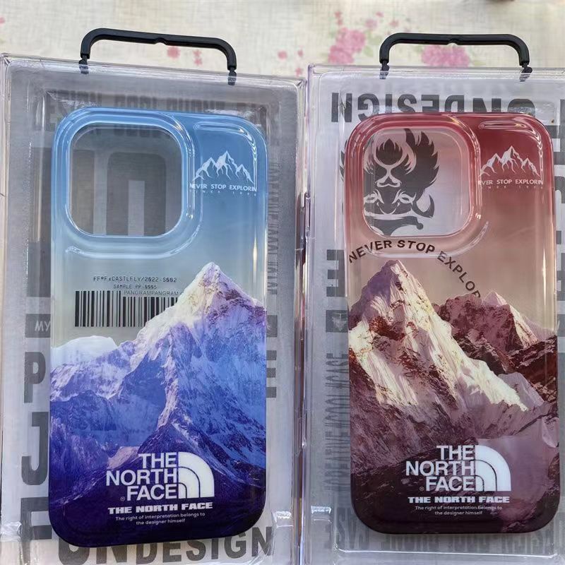 the north faceザノースフェイスiphone14pro max plusケース お洒落クリア月球モノグラム雪山ジャケット ブランド アイフォン14カバー男女